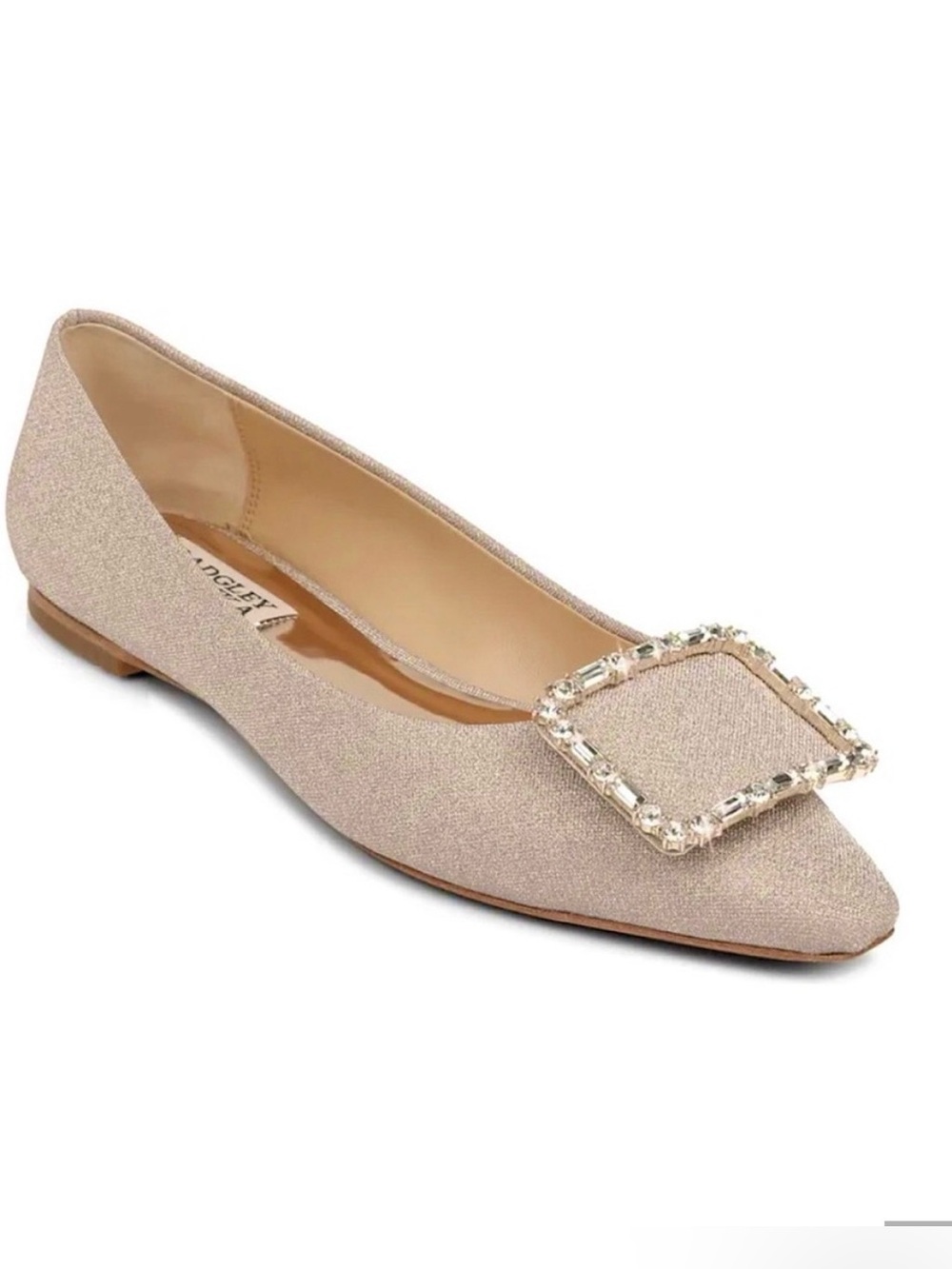 Badgley Mischka Sparkling Blush Nude Crystal Buckle Flats